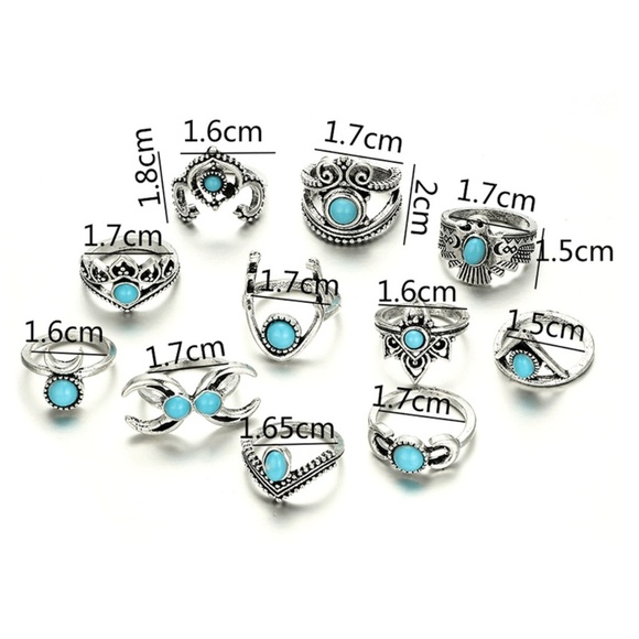 **HALONA* 11-Pc Silver Moon x Turquoise Ring Set - Picture 10 of 10